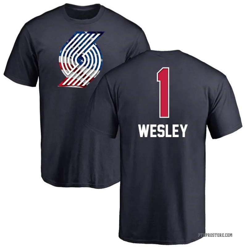Blake Wesley Men's Navy Portland Trail Blazers Name and Number Banner Wave T-Shirt