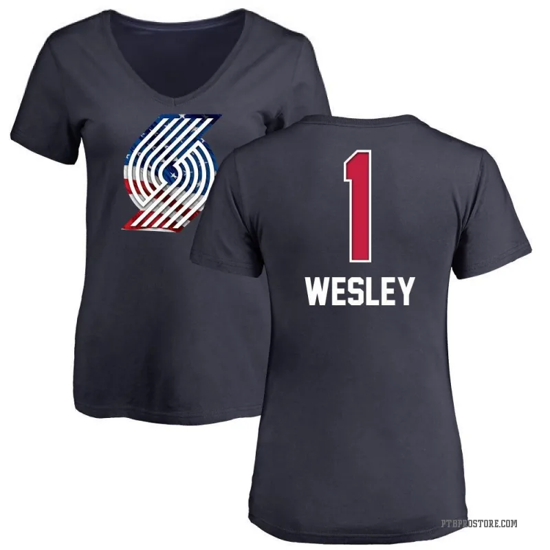 Blake Wesley Women's Navy Portland Trail Blazers Name and Number Banner Wave V-Neck T-Shirt