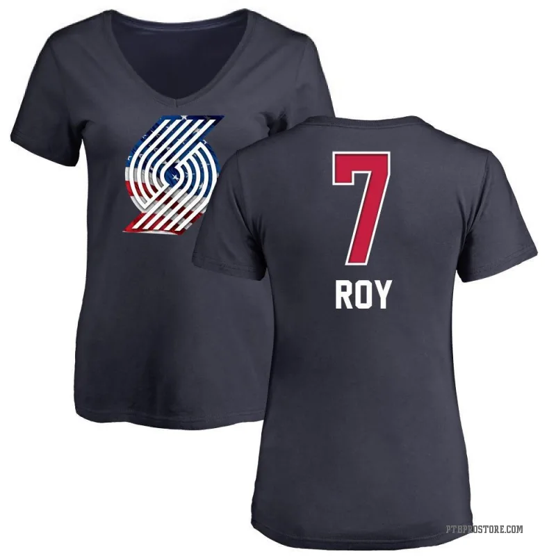 Brandon Roy Women's Navy Portland Trail Blazers Name and Number Banner Wave V-Neck T-Shirt