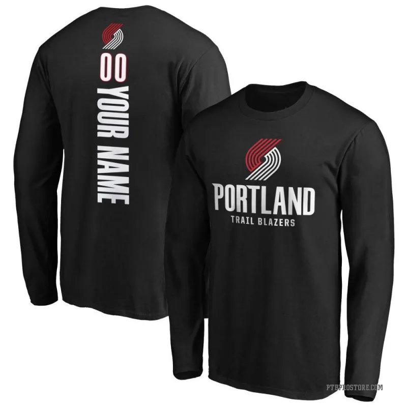 Custom Men's Black Portland Trail Blazers Backer Long Sleeve T-Shirt