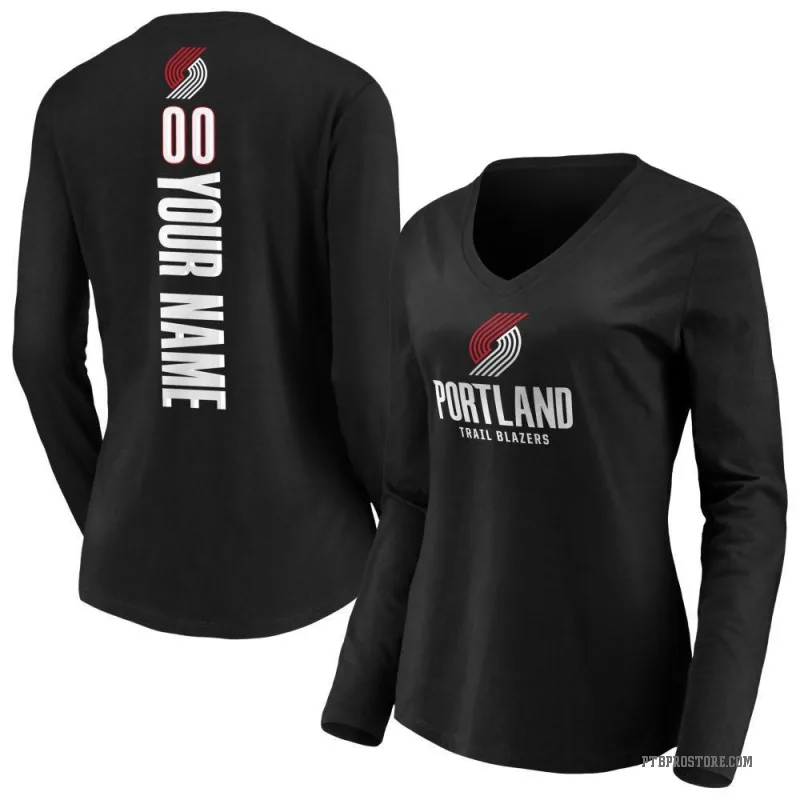 Custom Women's Black Portland Trail Blazers Backer Long Sleeve T-Shirt