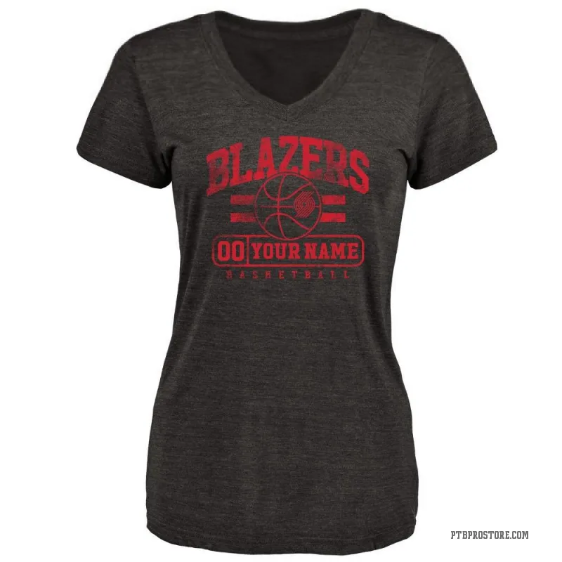 Custom Women's Black Portland Trail Blazers Baseline T-Shirt