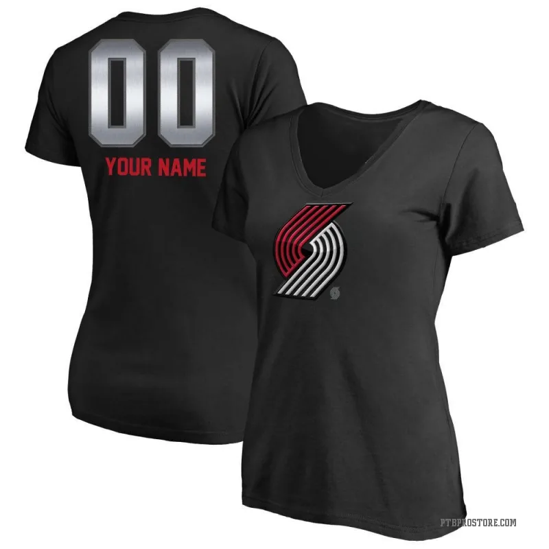 Custom Women's Black Portland Trail Blazers Midnight Mascot T-Shirt