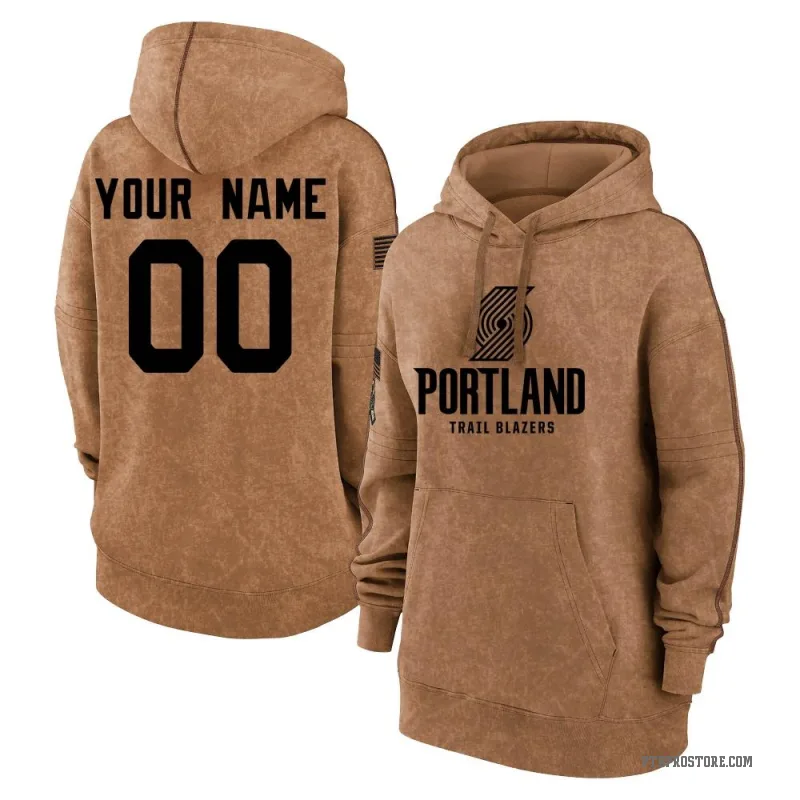 Custom Women's Brown Portland Trail Blazers 2023 Salute to Service Pullover Hoodie