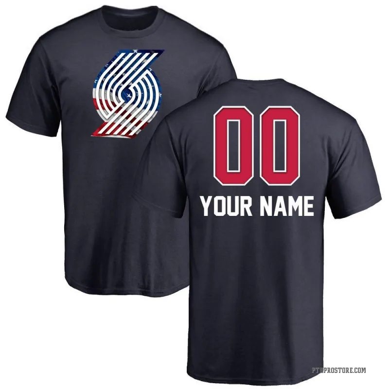 Custom Youth Navy Portland Trail Blazers Name and Number Banner Wave T-Shirt