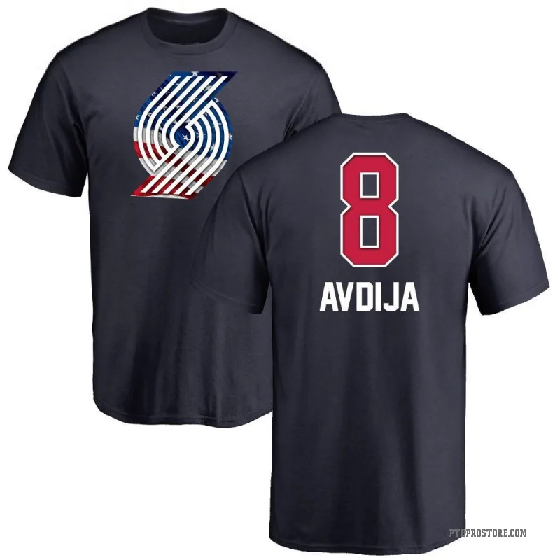 Deni Avdija Men's Navy Portland Trail Blazers Name and Number Banner Wave T-Shirt