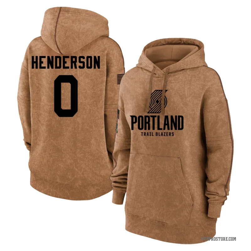 Scoot Henderson Women's Brown Portland Trail Blazers 2023 Salute to Service Pullover Hoodie