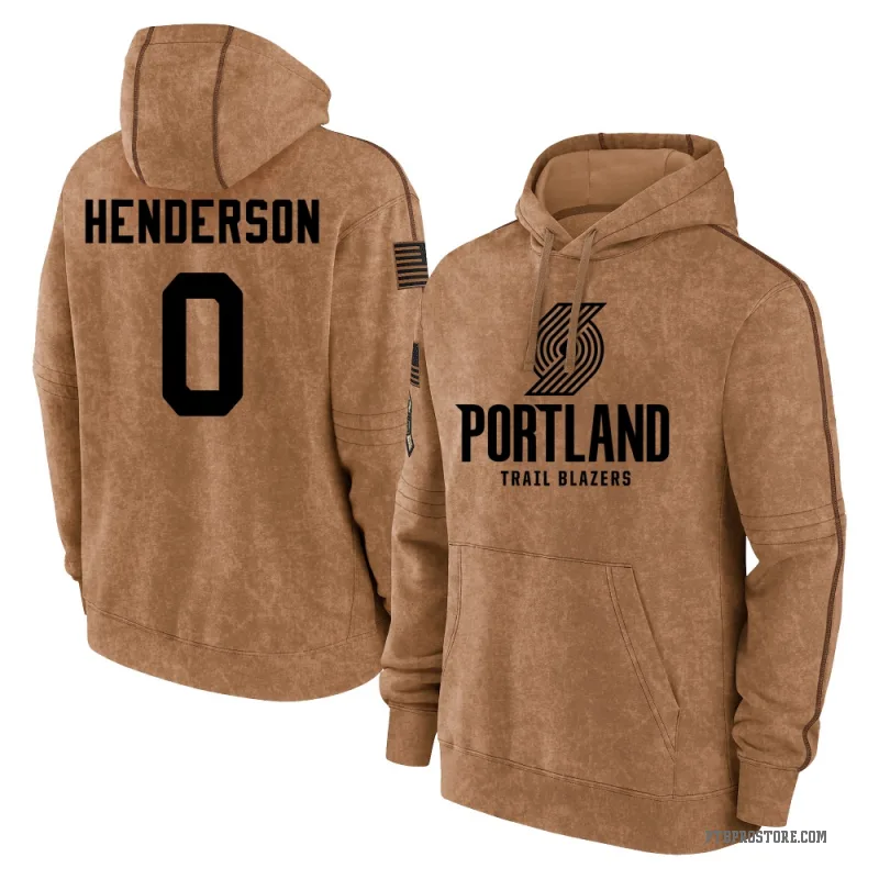 Scoot Henderson Youth Brown Portland Trail Blazers 2023 Salute to Service Club Pullover Hoodie