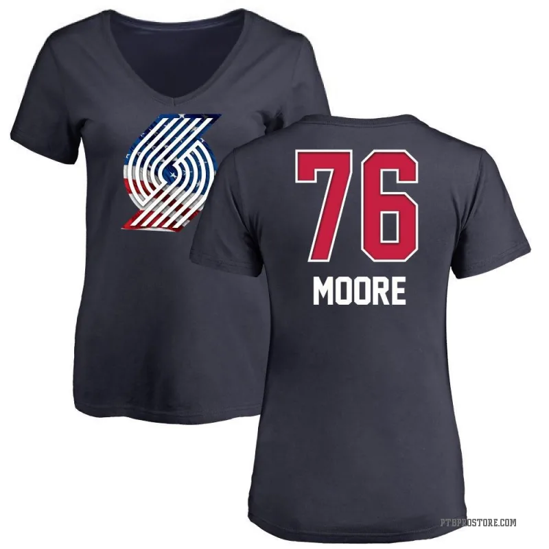 Taze Moore Women's Navy Portland Trail Blazers Name and Number Banner Wave V-Neck T-Shirt